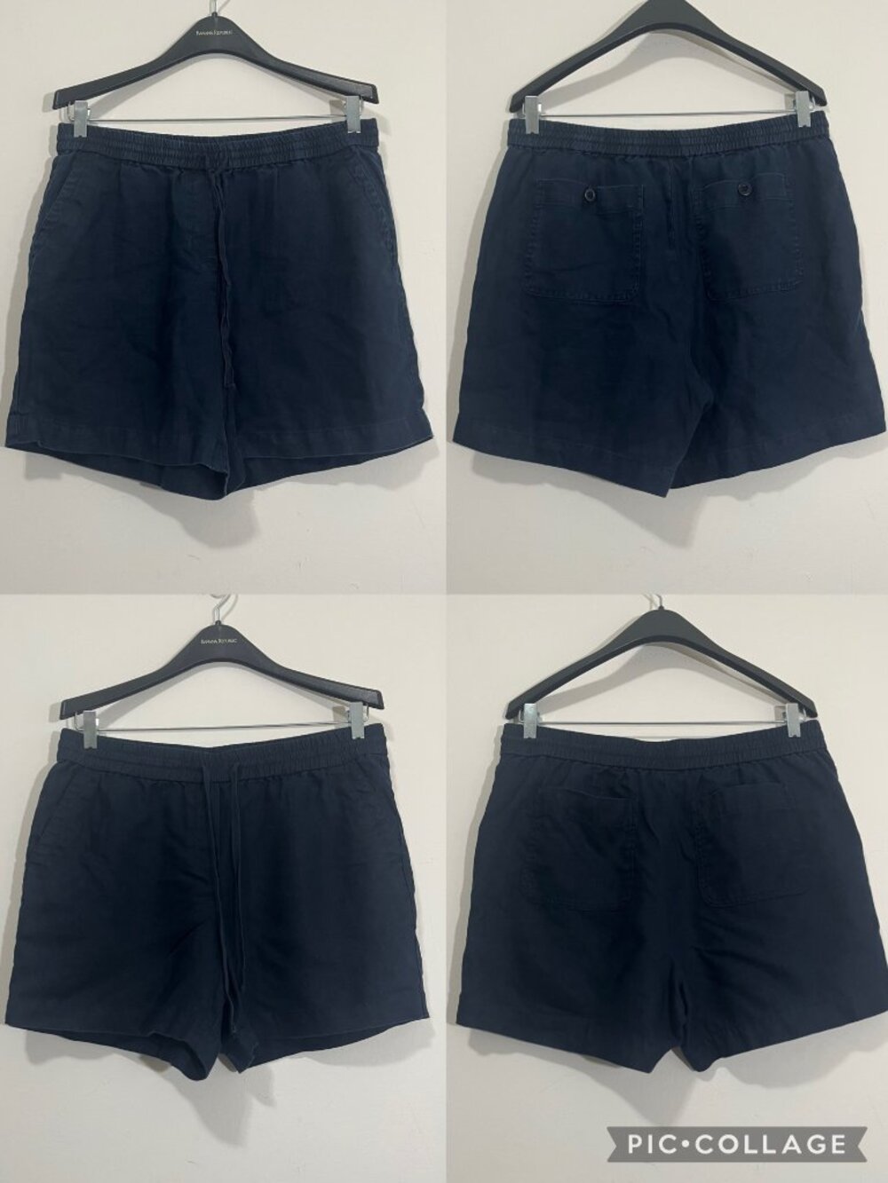 Bundle of 2 Talbots 100% Linen Pull-On Navy Blue Shorts Size L Beach Nautical